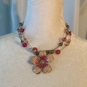 Floral Beaded Necklace with Pink and Gold Accents